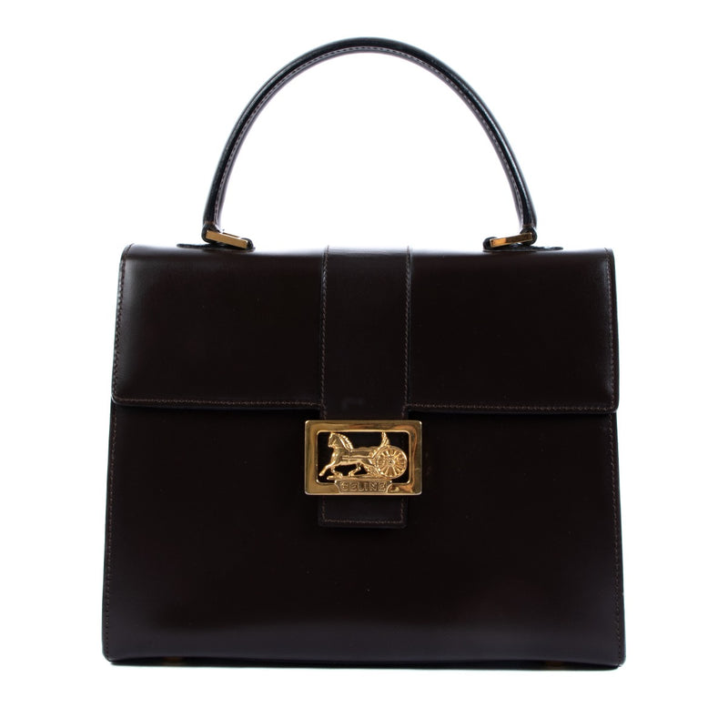 Celine Vintage Carriage Brown Box Handbag