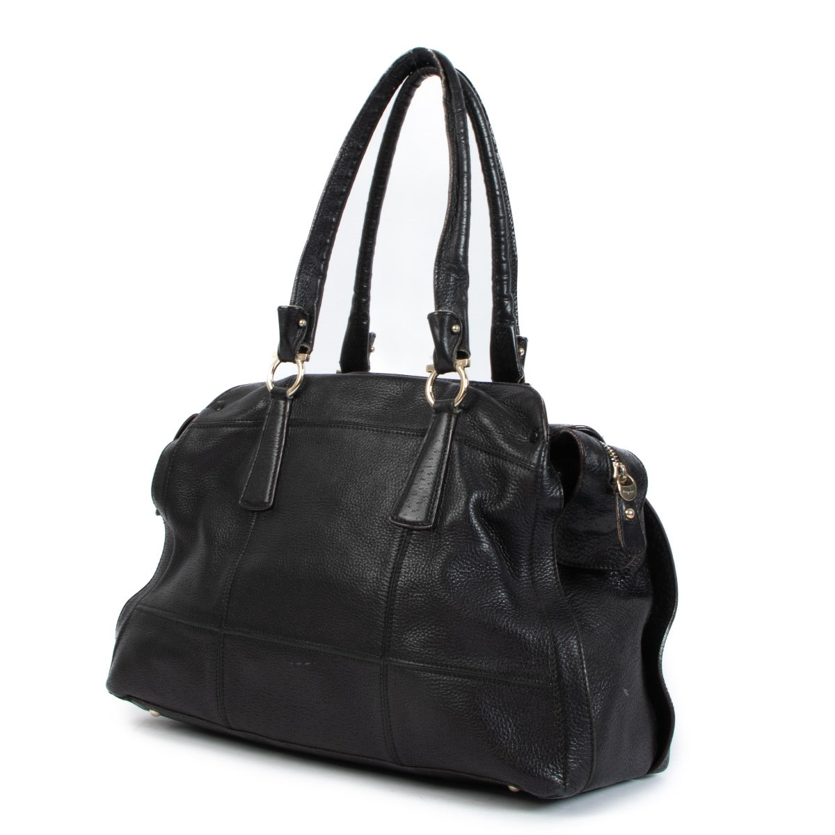 Ferragamo Black Grained Leather Shoulder Bag
