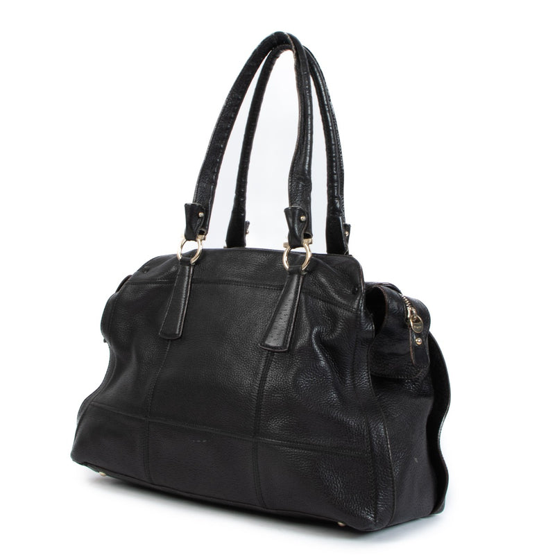 Ferragamo Black Grained Leather Shoulder Bag