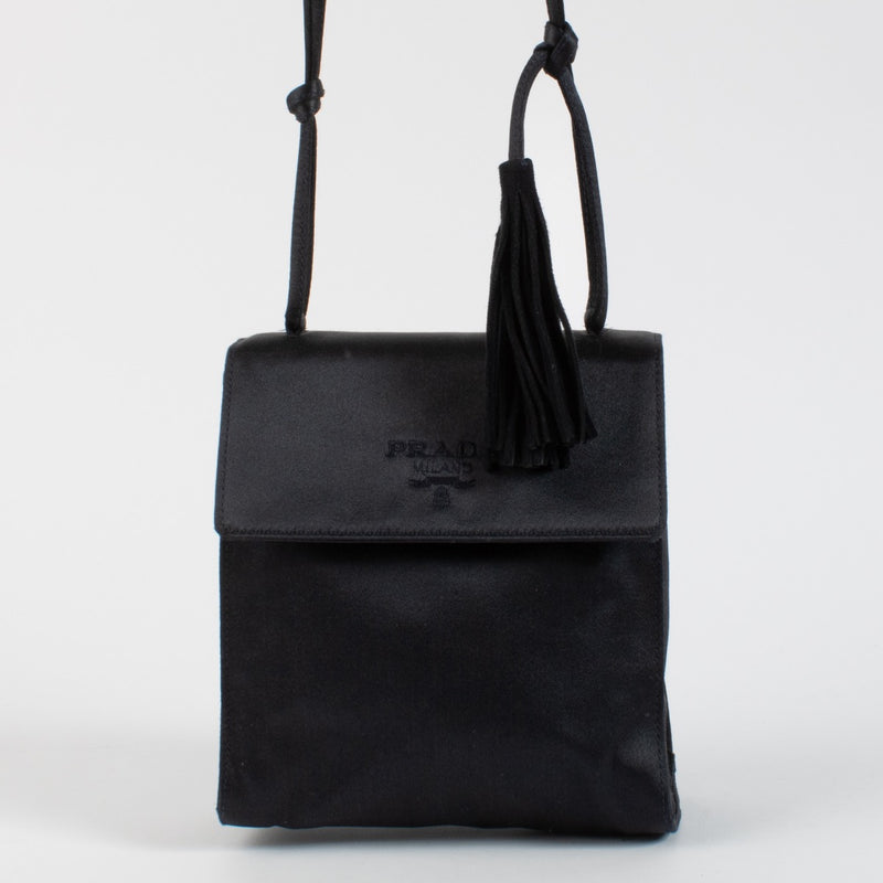 Authentic second hand Prada Black Satin Tassel Crossbody Bag on Labellov.com