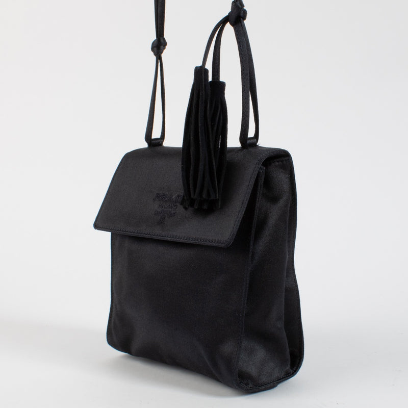 Authentic second hand Prada Black Satin Tassel Crossbody Bag on Labellov.com