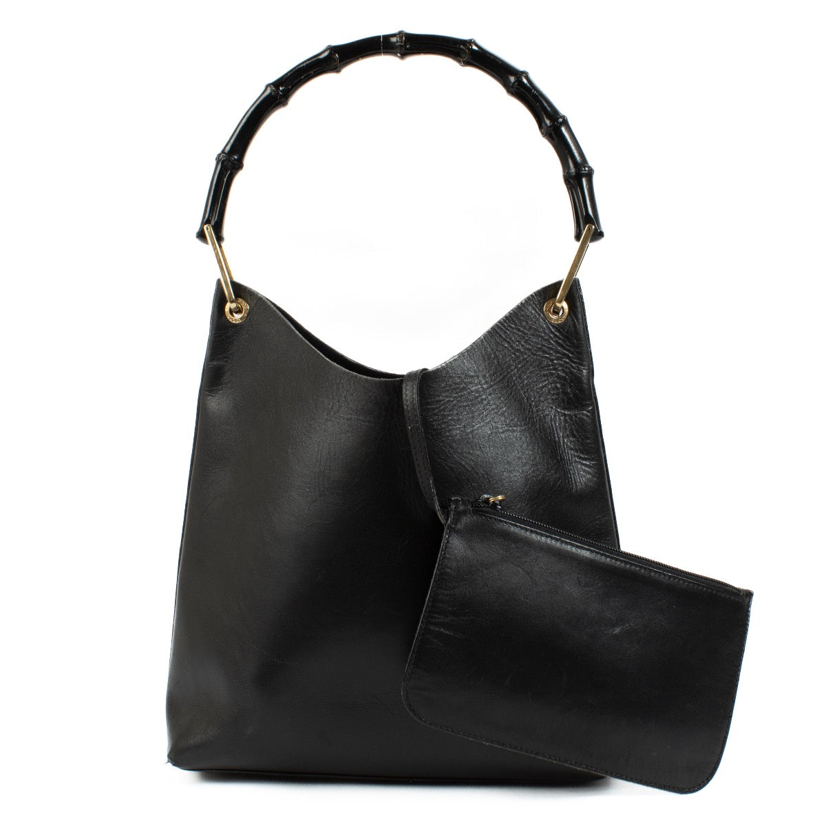 shop 100% authentic second hand Gucci Black Leather Bamboo Top Handle Bag on Labellov.com