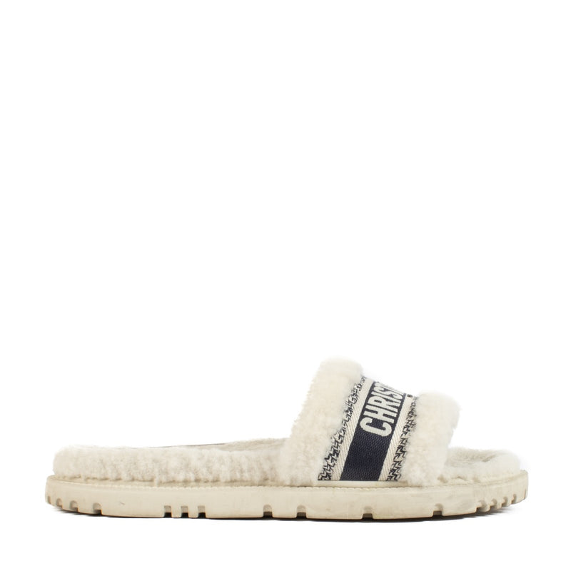 shop 100% authentic second hand Christian Dior White Fur DWay Slides - Size 39 on Labellov.com