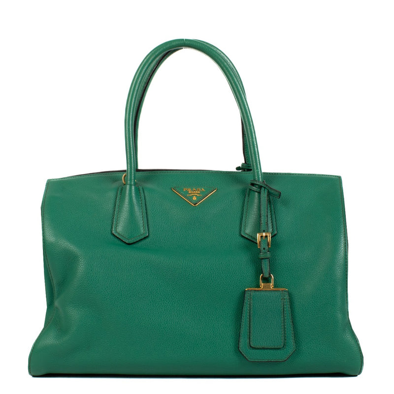 Prada Mango Green Vitello Grain Tote Bag