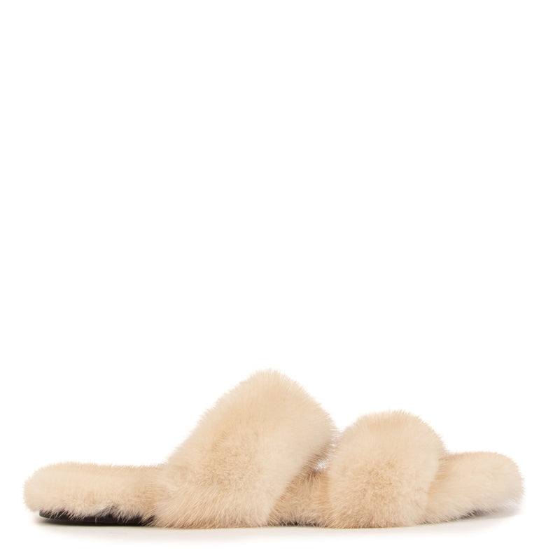 Saint Laurent Bleach Cream Fur Sandals - Size 39 for the best price at Labellov secondhand luxury in Antwerp