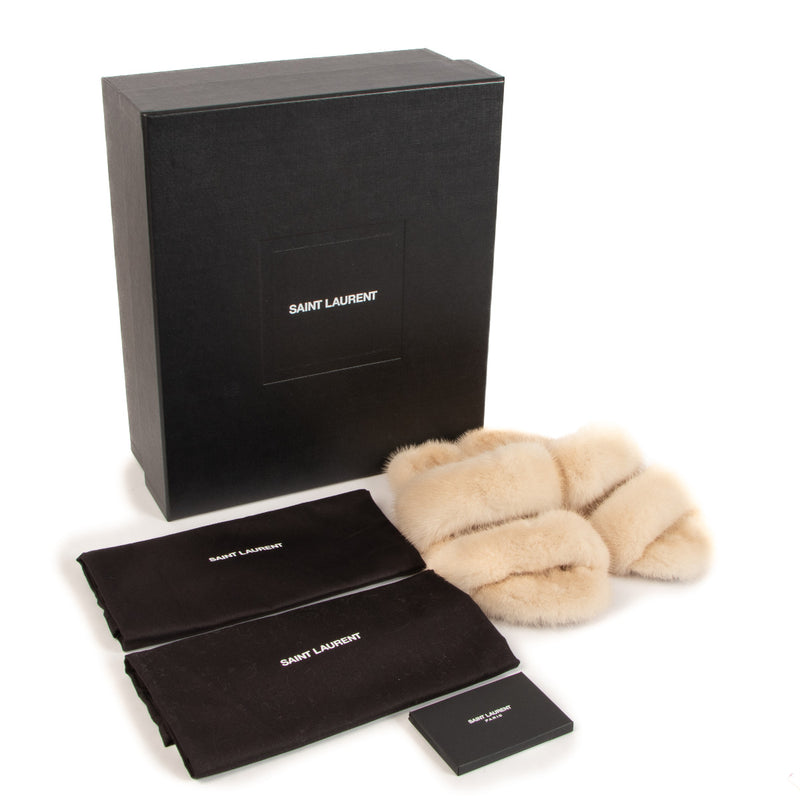 Saint Laurent Bleach Cream Fur Sandals - Size 39 for the best price at Labellov secondhand luxury in Antwerp