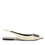Shop safe online at Labellov in Antwerp, Brussels and Knokke this 100% authentic second hand Saint Laurent White Leather Anaïs Bowling Slingback Flats - Size 39