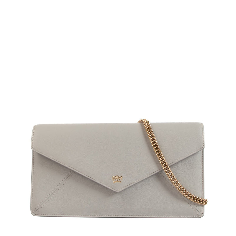 Shop safe online at Labellov in Antwerp this 100% authentic second hand Delvaux Grey Enveloppe Clutch Bag