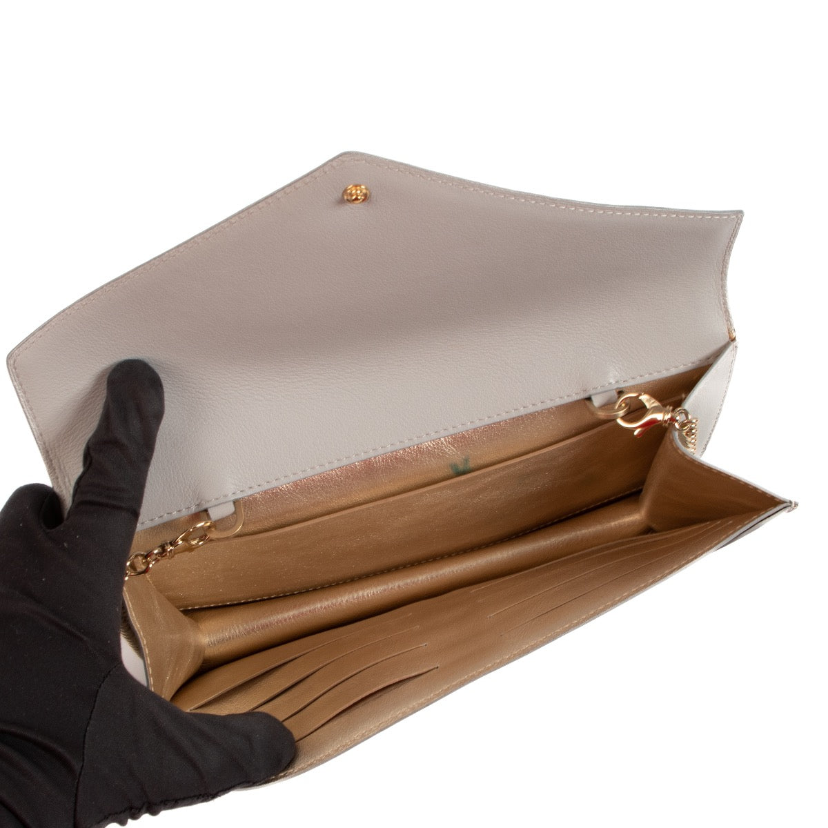 Shop safe online at Labellov in Antwerp this 100% authentic second hand Delvaux Grey Enveloppe Clutch Bag
