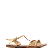 Prada Gold & Tan Leather Bow Sandals - size 36 for the best price at Labellov secondhand luxury in Antwerp. We buy and sell your authentic designer bags online.