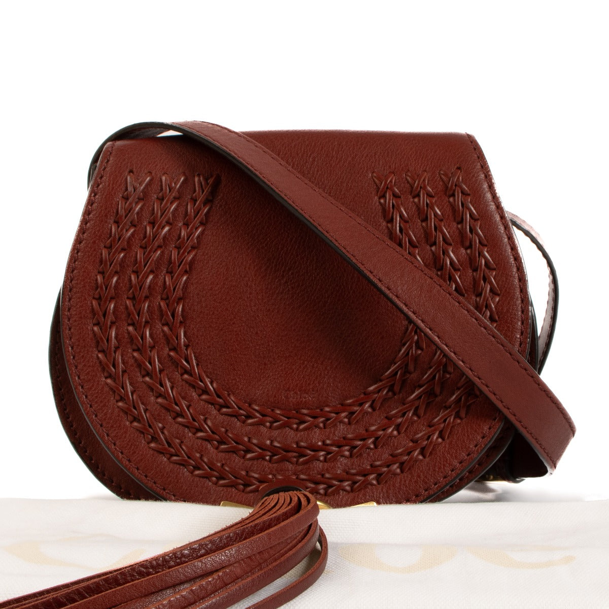 Chloé Burgundy Whipstitch Marcie Small Saddle Bag