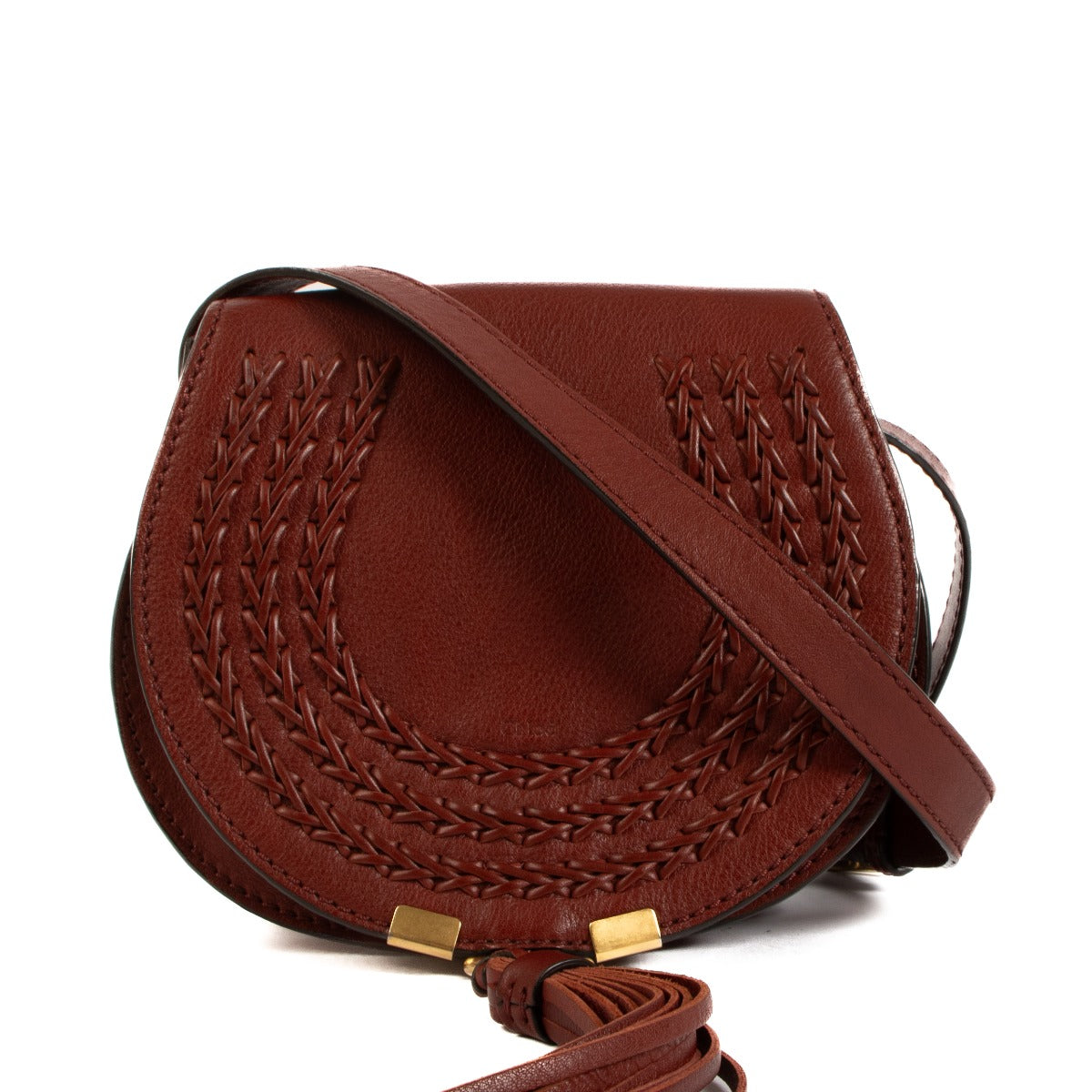 Chloé Burgundy Whipstitch Marcie Small Saddle Bag