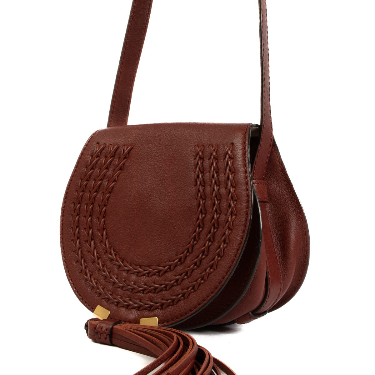 Chloé Burgundy Whipstitch Marcie Small Saddle Bag