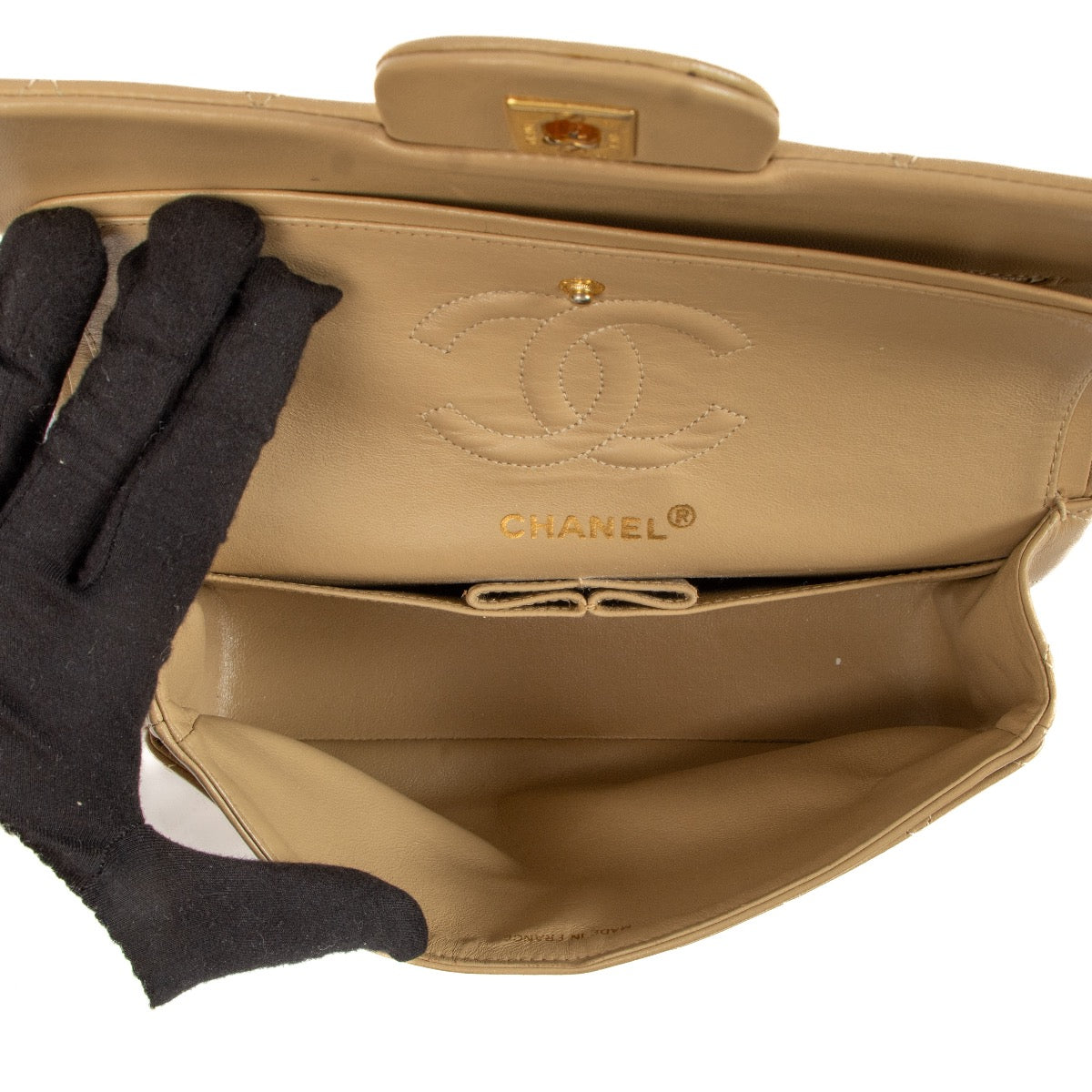 Shop 100% authentic second-hand Chanel Beige Lambskin Small Classic Flap Bag on Labellov.com