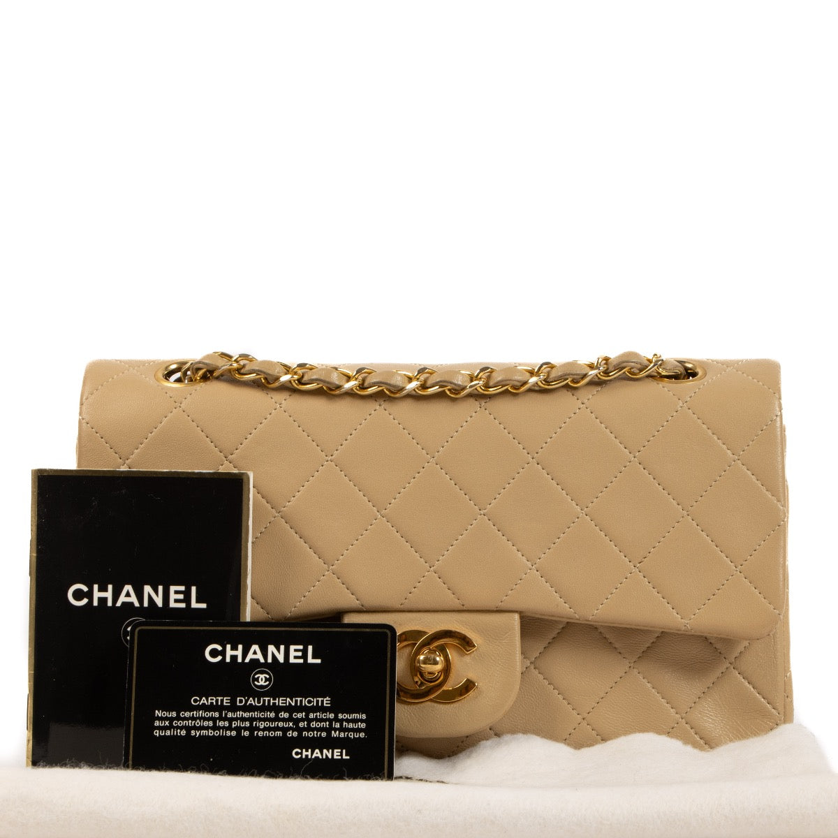 Shop 100% authentic second-hand Chanel Beige Lambskin Small Classic Flap Bag on Labellov.com