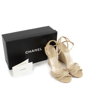 Chanel Beige Patent Wedge Sandals
