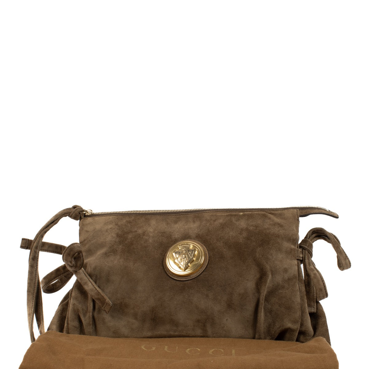 shop 100% authentic second hand Gucci Brown Suede Hysteria Clutch on Labellov.com
