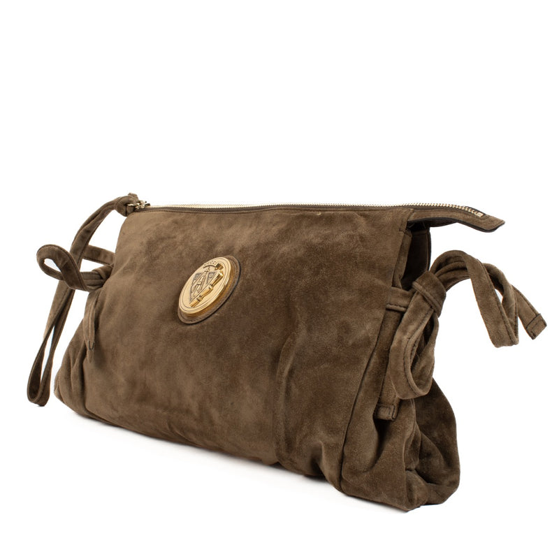 shop 100% authentic second hand Gucci Brown Suede Hysteria Clutch on Labellov.com