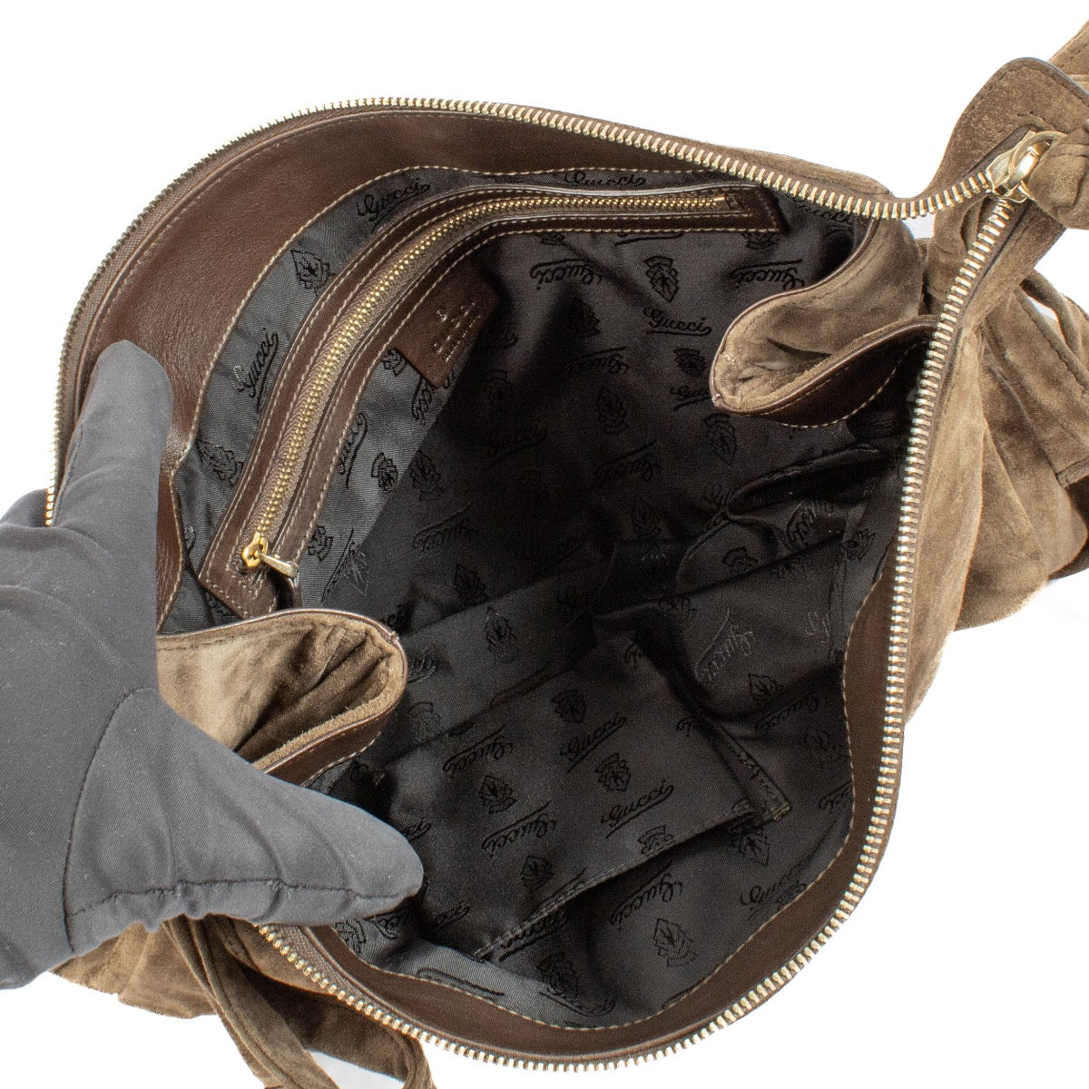 shop 100% authentic second hand Gucci Brown Suede Hysteria Clutch on Labellov.com
