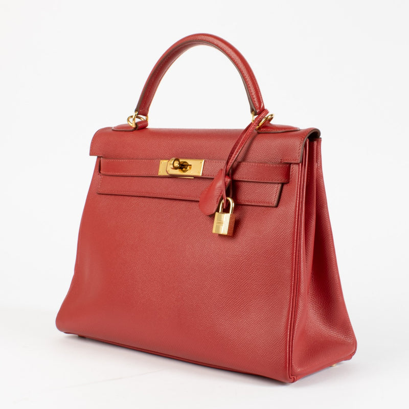 Hermès Kelly 32 Rouge Vif Courchevel GHW