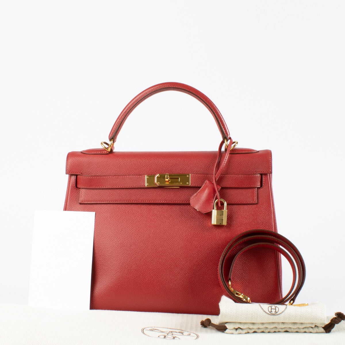 Hermès Kelly 32 Rouge Vif Courchevel GHW