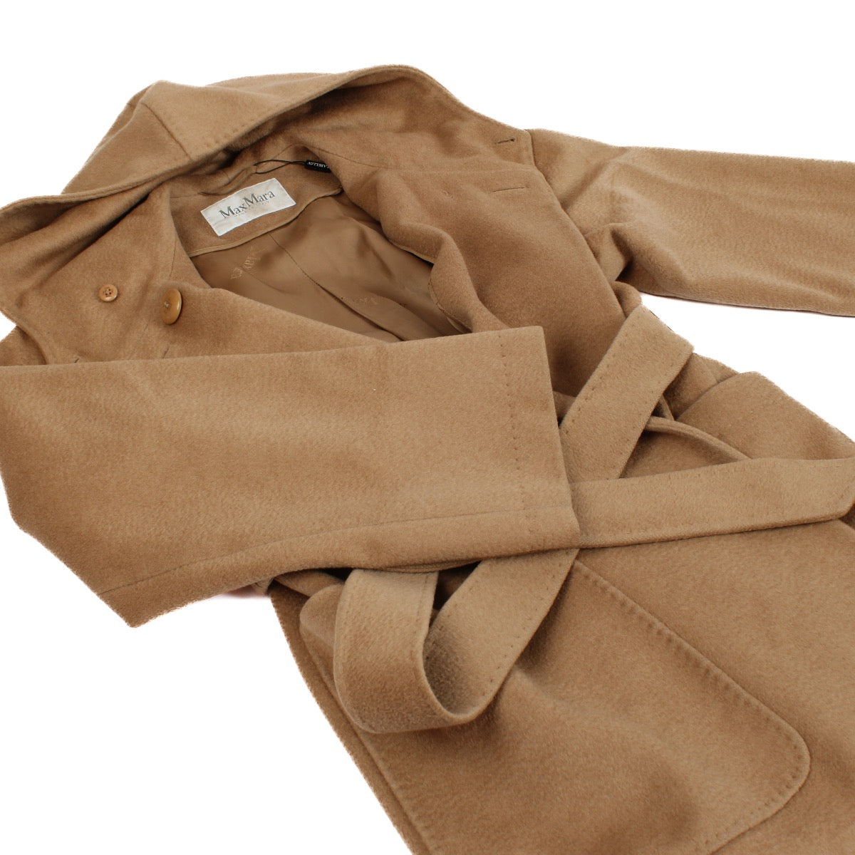 shop 100% authentic second hand Max Mara Camel Rialto Belted Coat - Size FR 36 on Labellov.com