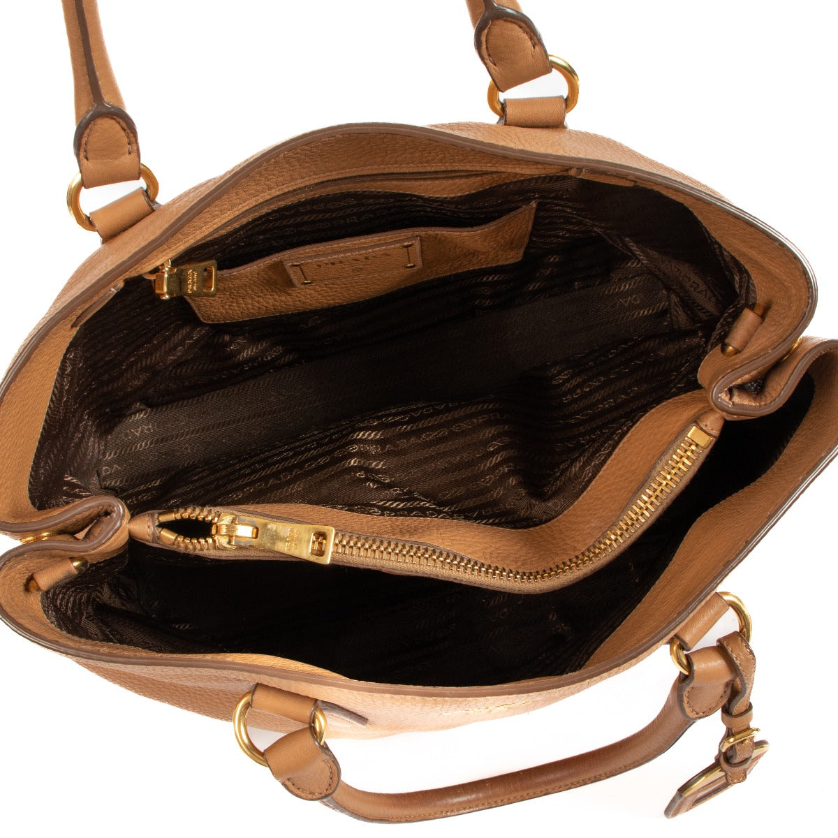 Sac fourre-tout Prada Vitello Daino couleur camel