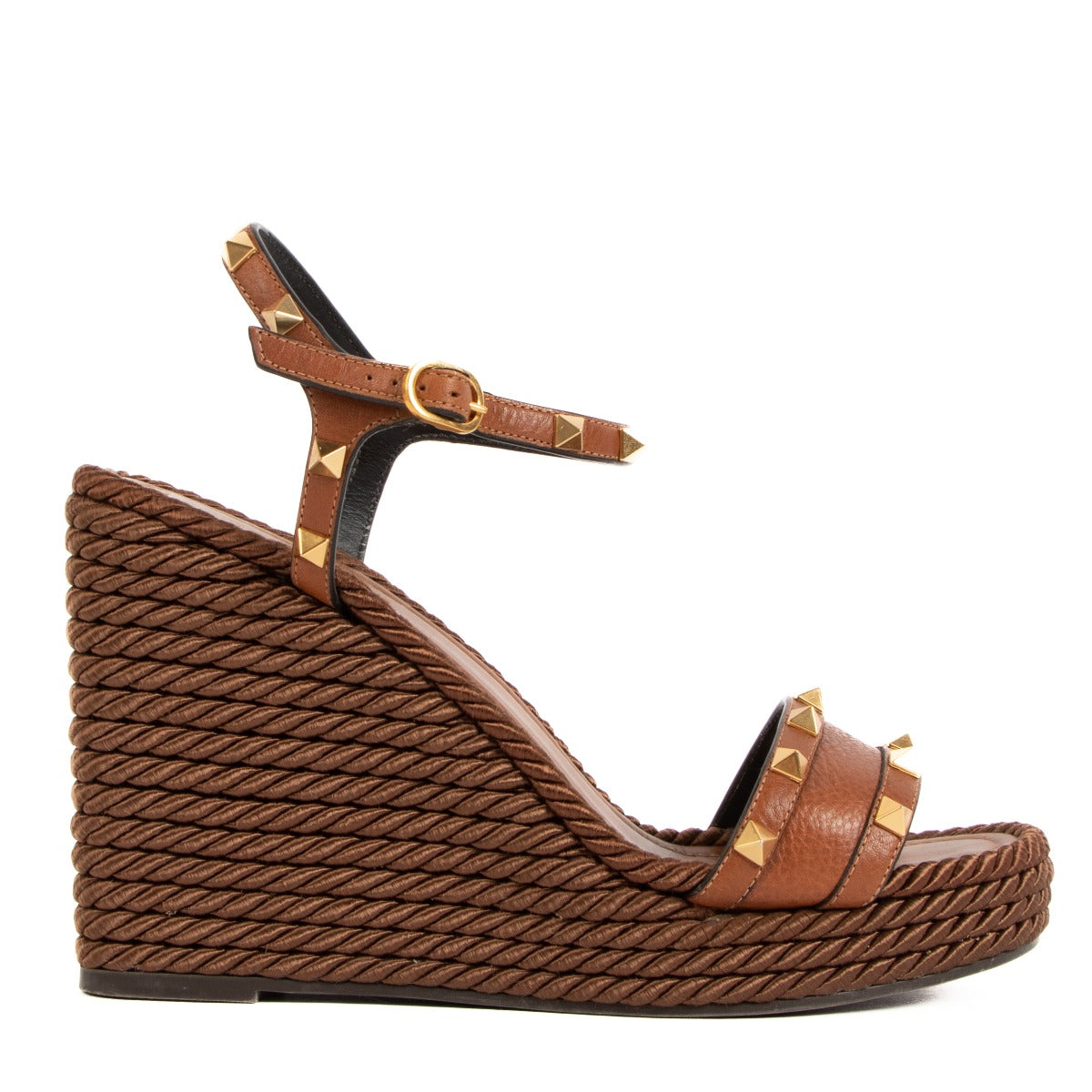 Valentino Garavani Torchon Bruine Rockstud Wedge Sandalen - Maat 40