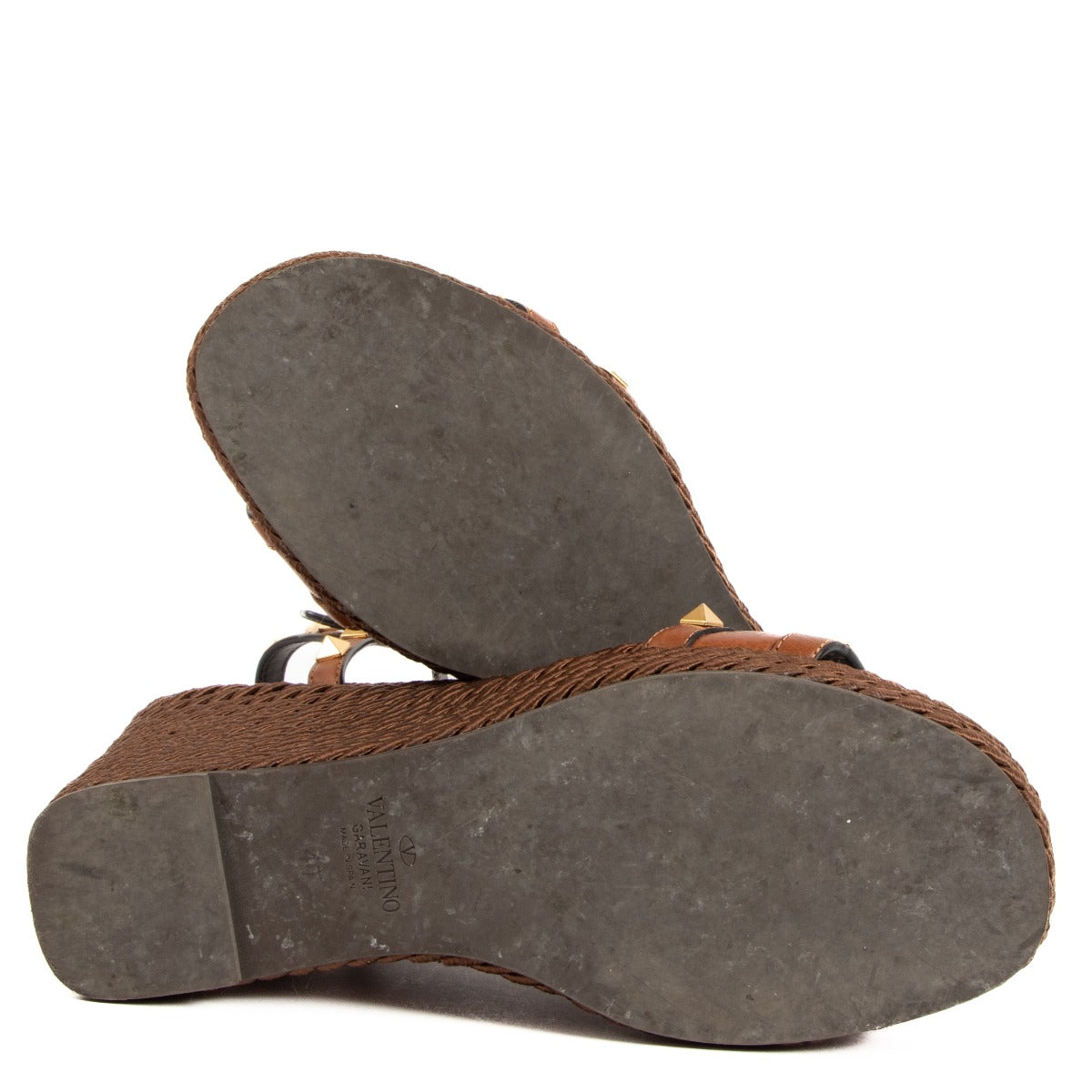 Valentino Garavani Torchon Bruine Rockstud Wedge Sandalen - Maat 40