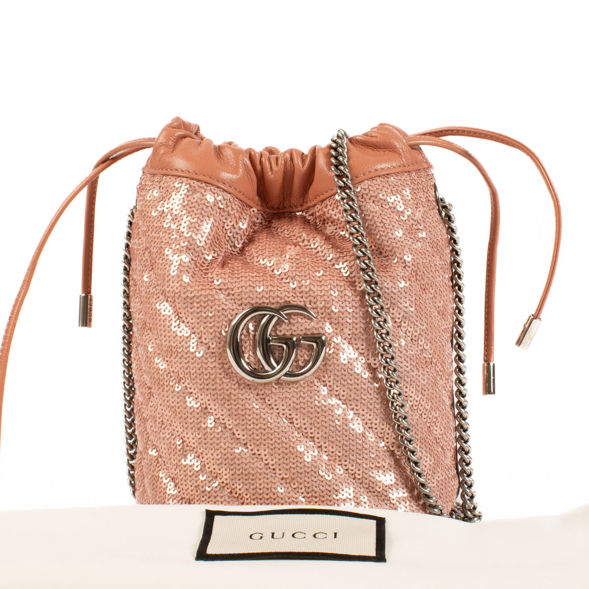 Gucci Dusty Pink Sequin GG Marmont Mini Bucket Bag