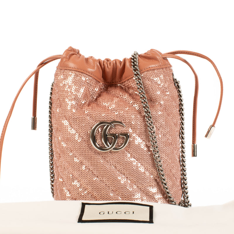 Gucci Dusty Rose Pailletten GG Marmont Mini Emmer Tas