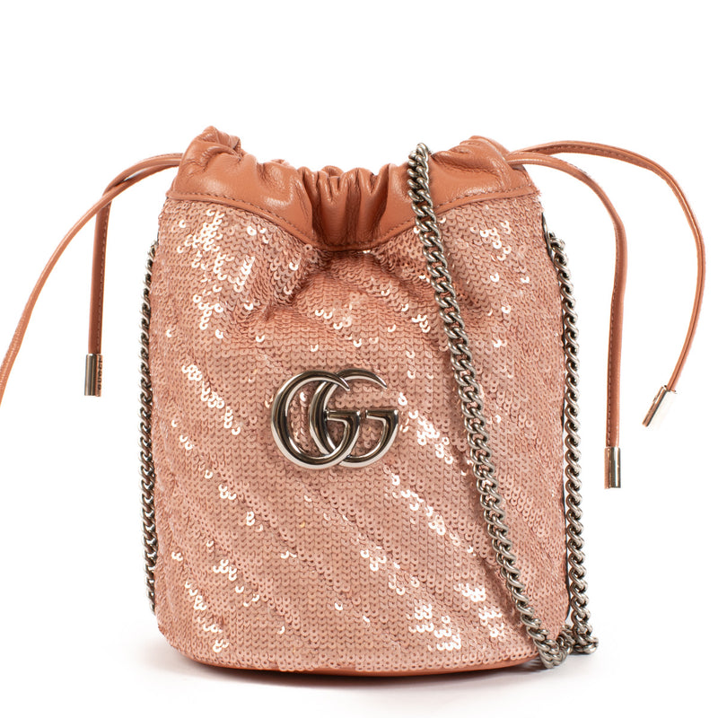 Gucci Dusty Pink Sequin GG Marmont Mini Bucket Bag