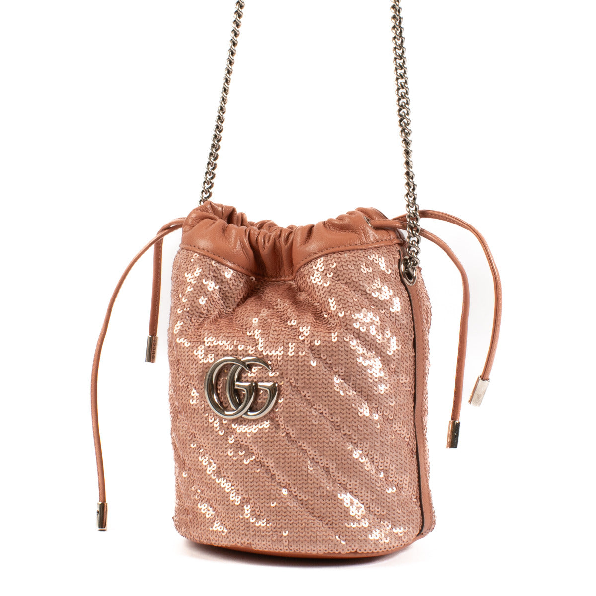 Gucci Dusty Pink Sequin GG Marmont Mini Bucket Bag