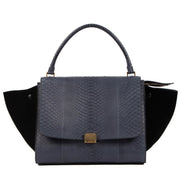 Shop safe online at Labellov in Antwerp, Brussels or Knokke this 100% authentic second hand Celine Blue Python Black Suede Medium Trapeze Bag
