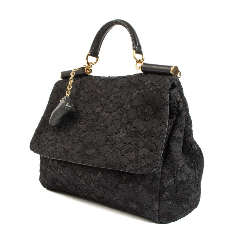 shop 100% authentic second hand Dolce & Gabbana Black Lace Large Sicily Bag on Labellov.com