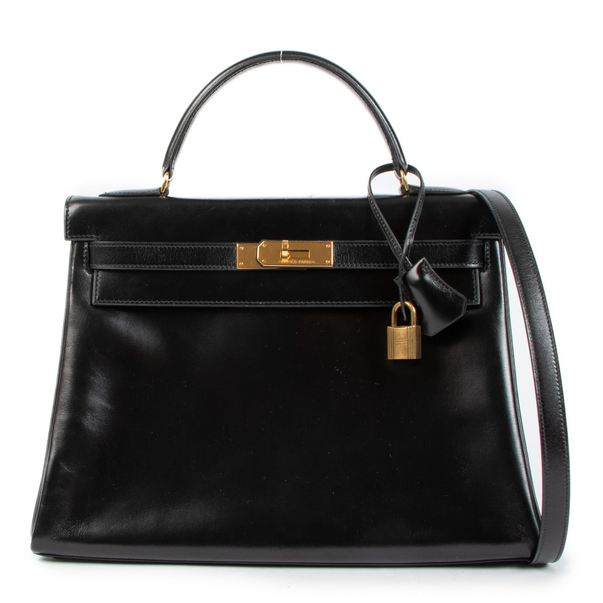 Hermès Kelly 32 Black Box Gold Hardware