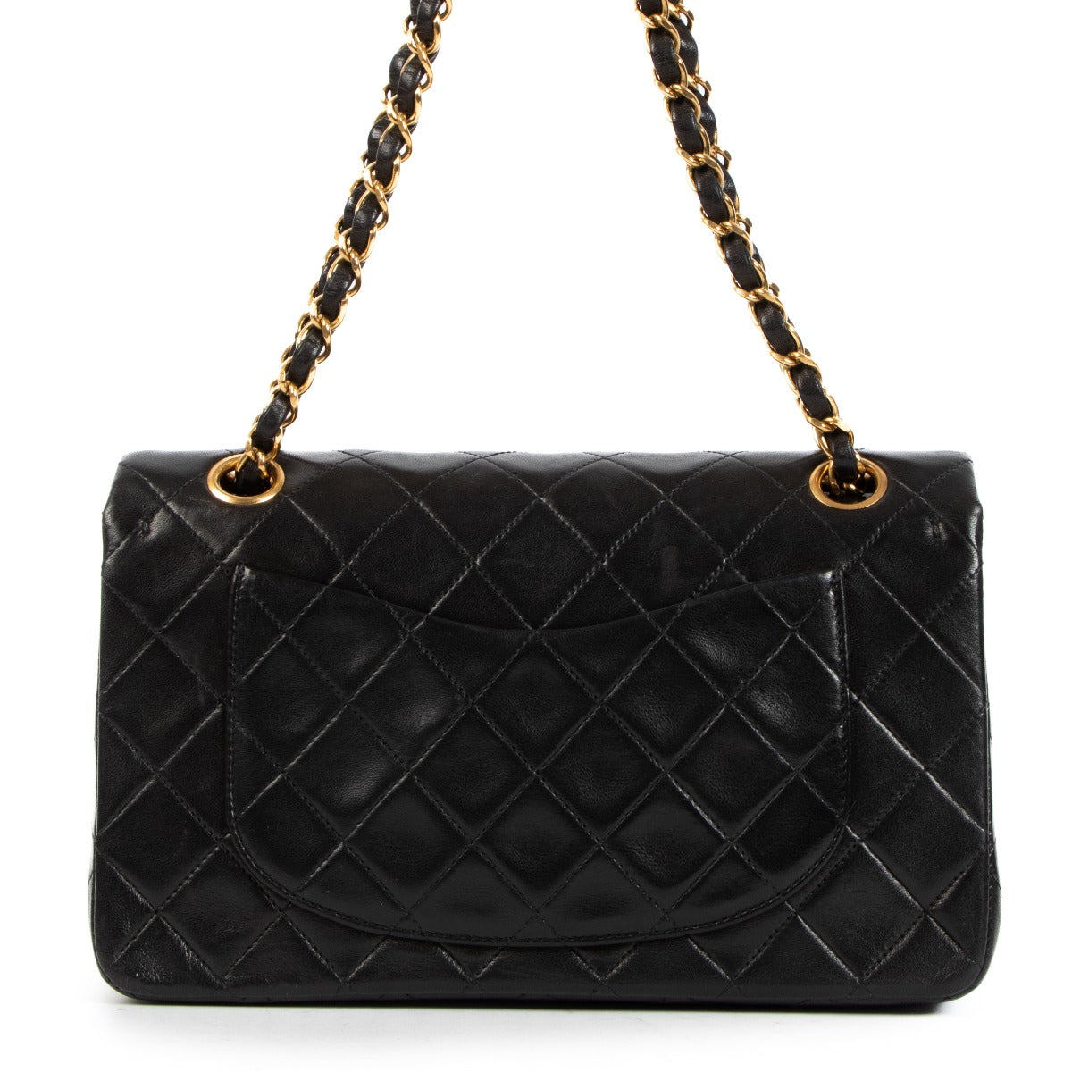 Sac bandoulière Chanel Vintage en agneau noir, petit modèle classique