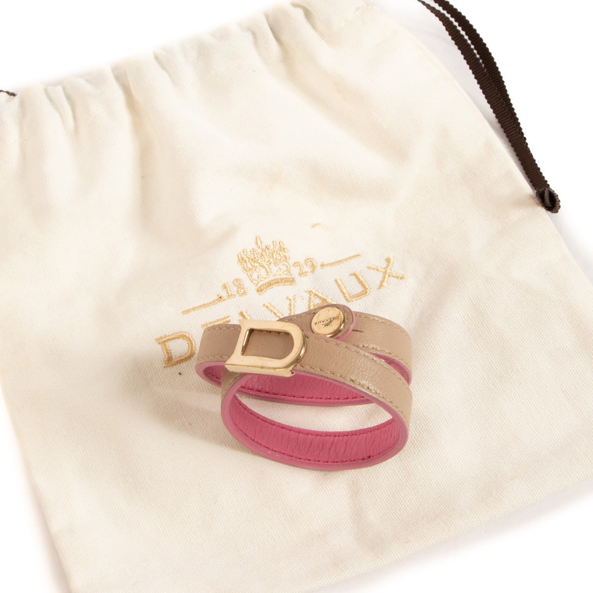 Bracelet double tour réversible Delvaux rose et beige
