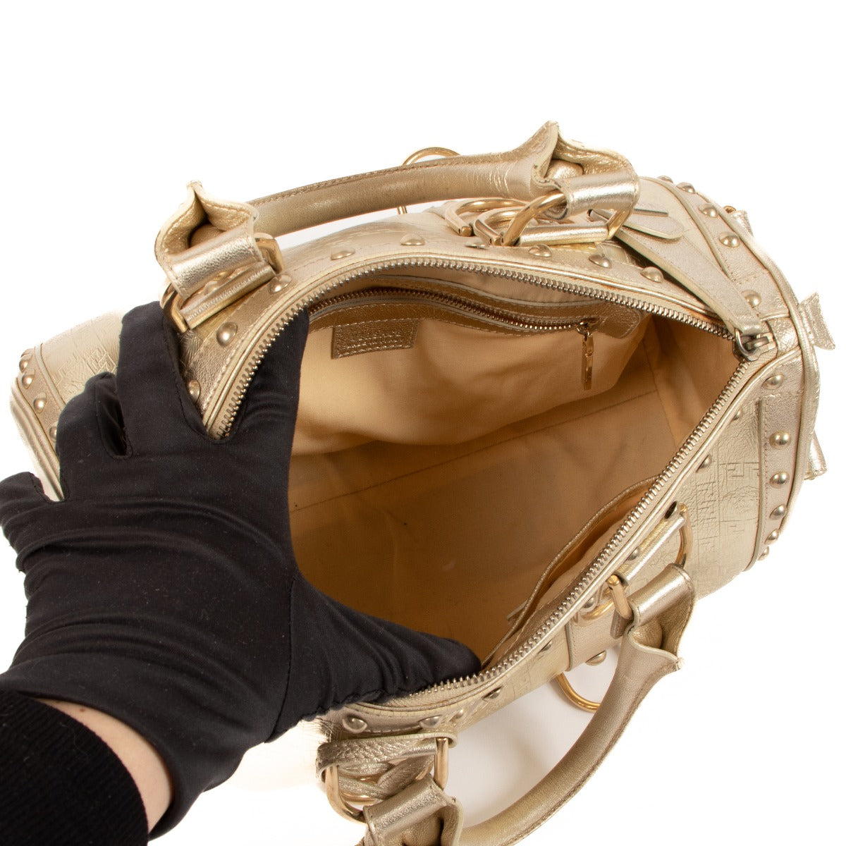 Versace Metallic Gold Snap Out Of It Top Handle Bag