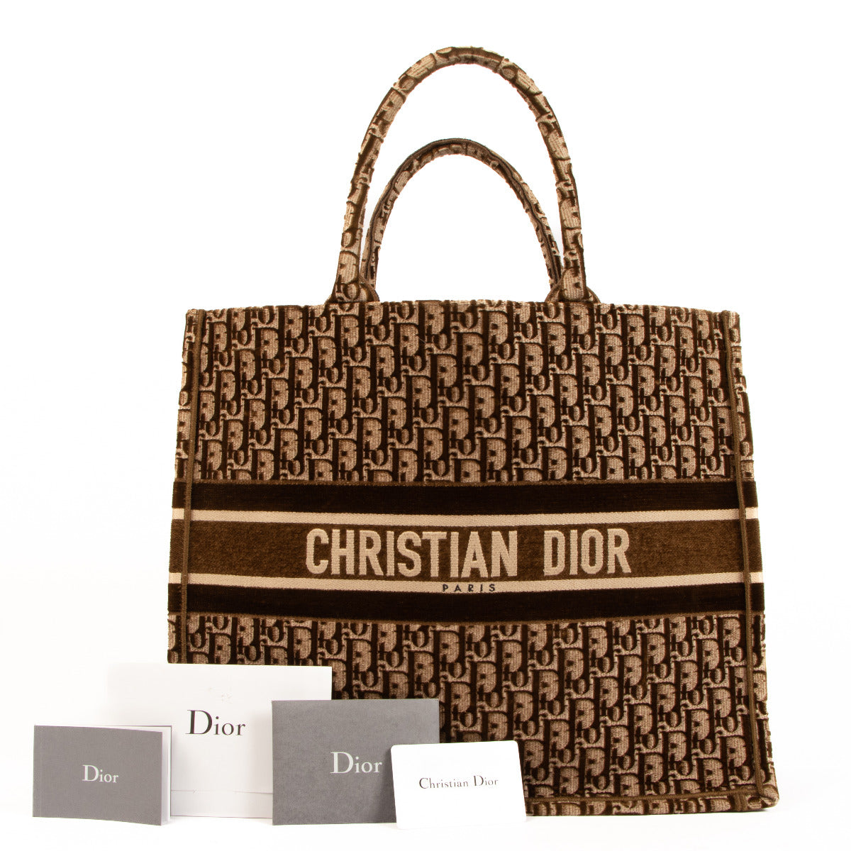 Grand Sac Cabas Dior Book Tote en Broderie Oblique Marron