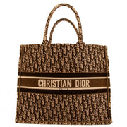 Dior Brown Oblique Embroidery Large Book Tote Bag