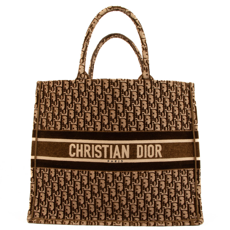 Dior Brown Oblique Embroidery Large Book Tote Bag