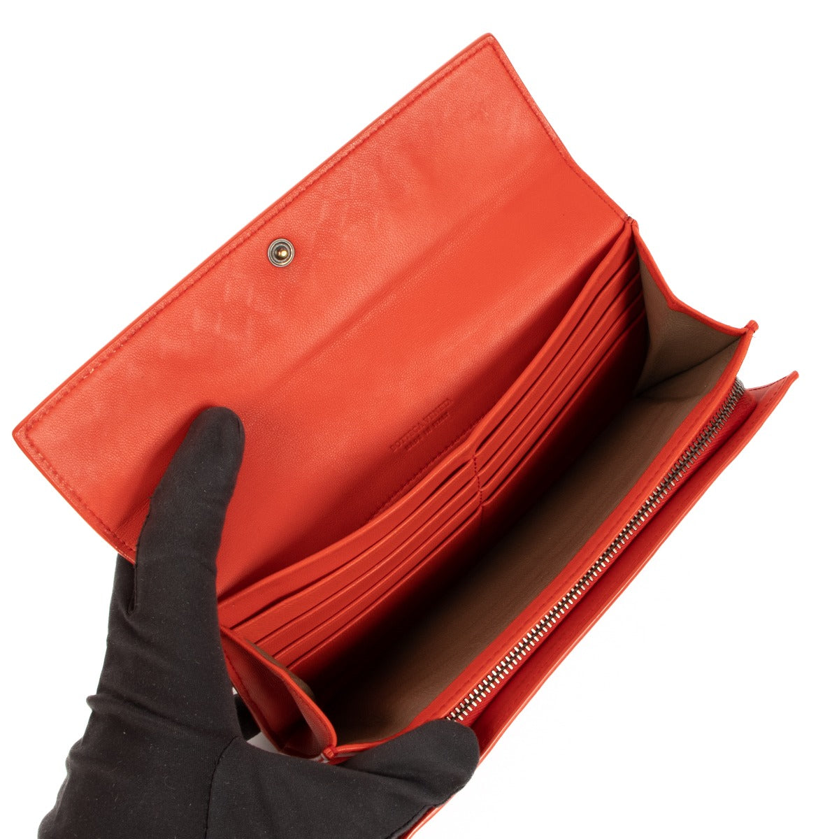 Portefeuille à rabat Bottega Veneta en cuir intrecciato noir/rouge