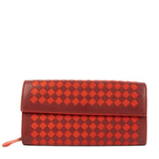 Bottega Veneta Black/Red Intrecciato Leather Flap Wallet