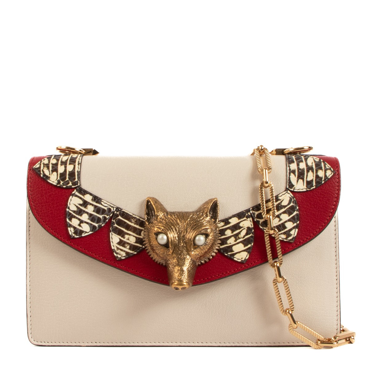 Gucci 2017 Broche Leather/Snakeskin Fox Crossbody Bag