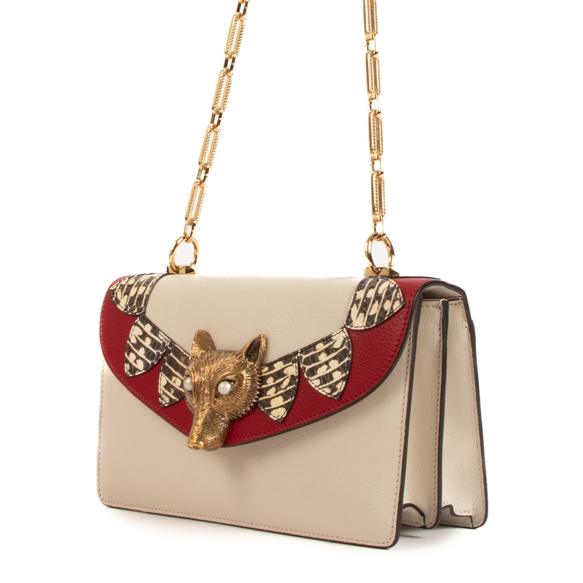 Gucci 2017 Broche Leather/Snakeskin Fox Crossbody Bag