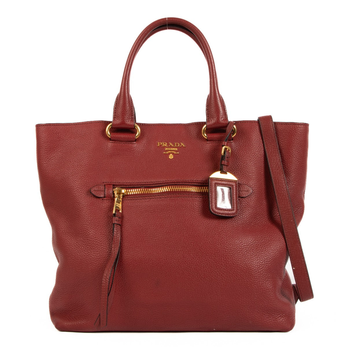 Prada Red Vitello Daino Shopping Tote Bag
