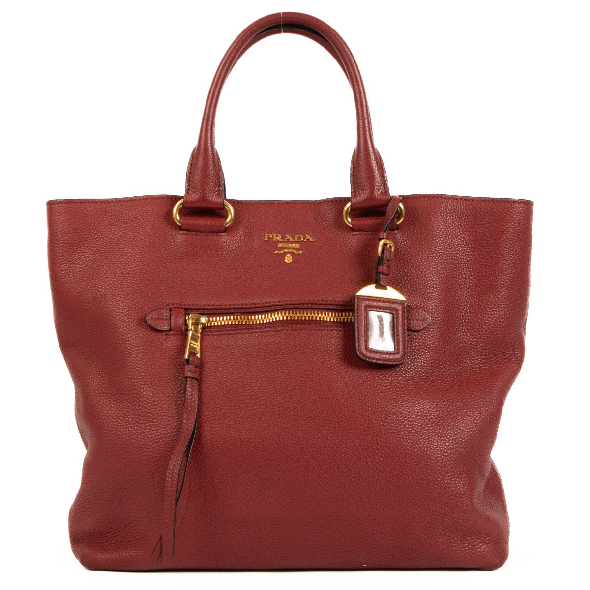 Prada Red Vitello Daino Shopping Tote Bag
