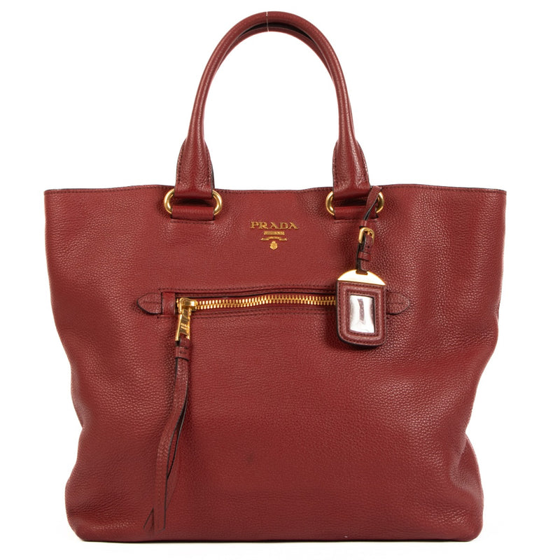 Prada Red Vitello Daino Shopping Tote Bag