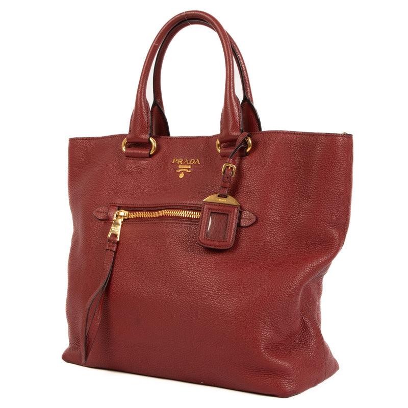 Prada Red Vitello Daino Shopping Tote Bag